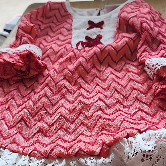 Little Lass Pink and White Zigzag Dress - Picture 1 of 4